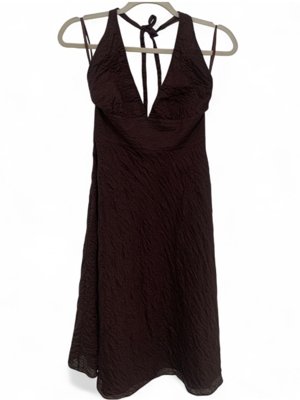 Y2K J. Crew Brown Textured Halter Midi Dress